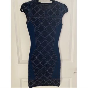 RVN Black Navy Fitted Print Dress